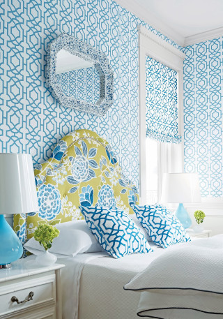 Bedroom blue white wallpaper vibrant - maximalism free wallpaper