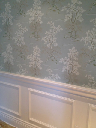 Flowered wallpaper wooden floor room - gradient light blue free wallpaper