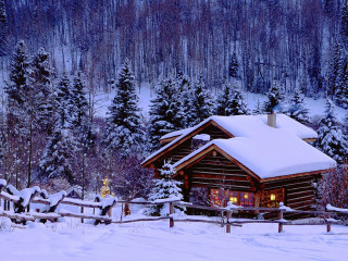 Cabin in the woods snow - a cabin free wallpaper