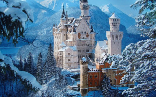 Castle snowy mountains trees snow - the ground and mountains free wallpaper
