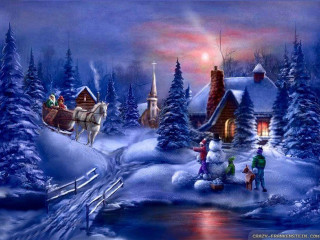 Christmas sleigh snow house person - a sleigh free wallpaper