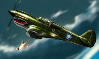 Green airplane shark mouth flying - du jin free wallpaper