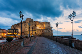 Stone walkway castle ocean dusk - the ocean free wallpaper