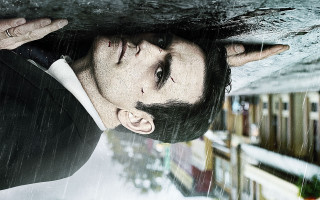 Man suit tie rain gutter - context art free wallpaper