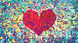 Heart colorful shapes surrounding object - a pop art painting free wallpaper