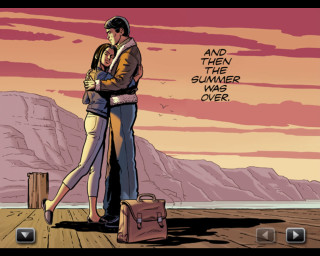 Man woman kissing dock mountain - graphic novel free wallpaper