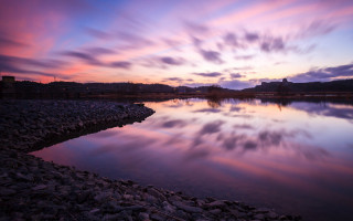 Lake rocks clouds sunset dawn - a matte painting free wallpaper for desktop