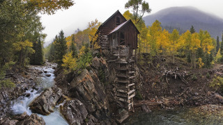 Wooden cliff river trees yellow - yellow leaf free wallpaper