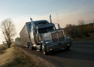 Semi truck rural road evening - a trailer free wallpaper