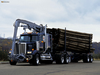 Large truck logs driving road - the back of its free wallpaper