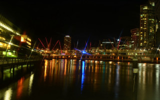 City skyline river bridge night 15 - a river and a bridge free wallpaper