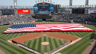 Large american flag baseball field - the stand free wallpaper