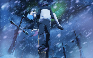 Man woman walking snow anime - a snowflake background free wallpaper