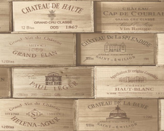 Wine bottles wallpaper beige white - assemblage free wallpaper