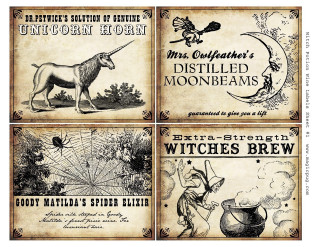 Witches brew labels unicorn black - fantasy magic free wallpaper