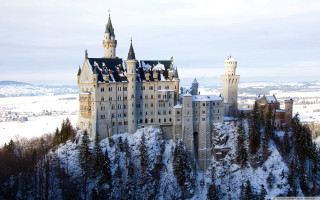 Castle snow trees winter landscape - a castle free wallpaper