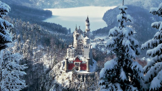 Castle snowy forest lake trees - the foreground free wallpaper