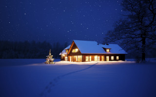 House snow night christmas stars - art free wallpaper for desktop