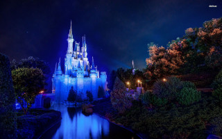 Castle night pond trees stars 2 - a detailed matte painting free wallpaper