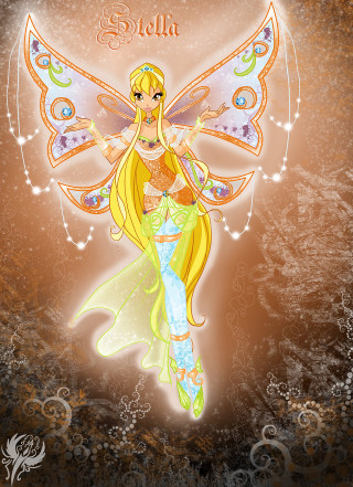 Fairy yellow dress wings brown - a fairy free wallpaper