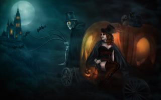 Witch man pumpkin black suit - a painting of a woman free wallpaper
