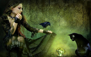Woman bird glowing orb gothic - a storybook illustration free wallpaper for desktop