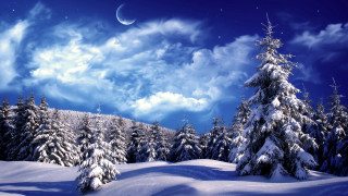 Snowy landscape moon trees blue - a snowy landscape free wallpaper