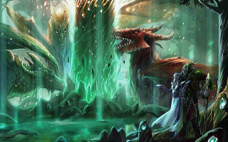 Couple dragon statue forest firework - donato giancola free wallpaper