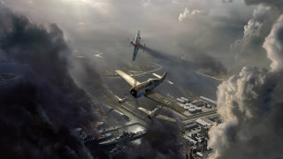 Airplanes flying city sky clouds - craig mullins free wallpaper