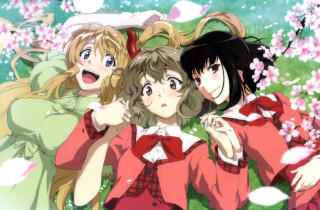 Three girls red white dresses - three girl free wallpaper