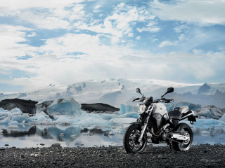 Motorcycle rocky beach glacier mountains - rocky free wallpaper