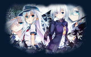 Anime girls white hair glasses - front free wallpaper