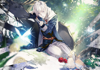 Woman sword rock wolf glowing - glowing free wallpaper for desktop
