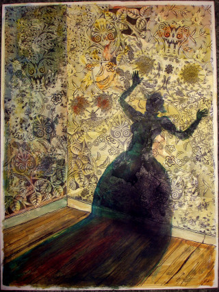 Woman room wallpaper wooden floor - modern european ink painting free wallpaper