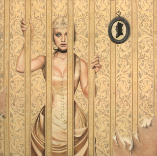 Woman dress bars door clock - canvas painting free wallpaper