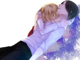 Couple laying snow stars sky - armin hansen free wallpaper
