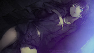 Alice prin purple hair gothic - a blue light behind her free wallpaper