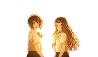 Anime girls long hair white - a white background free wallpaper