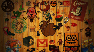 Wooden wall stickers logos brands - a wooden surface free wallpaper