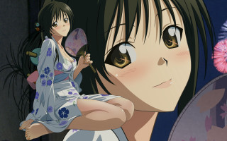 Woman kimono fan flower pink - her hand and a flower free wallpaper