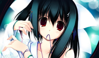 Girl black hair red eyes 4 - red eyes holding free wallpaper