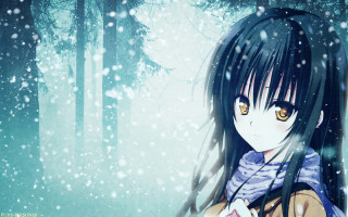 Girl longhair yelloweyes snow trees - her free wallpaper