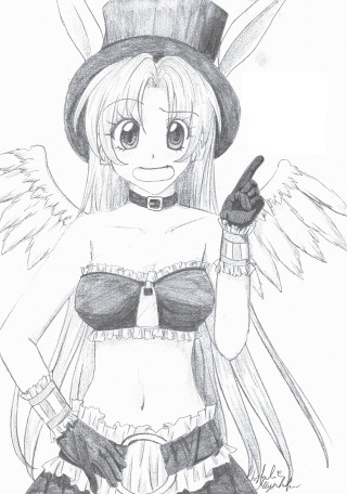 Girl wings top hat gun - anime art free wallpaper