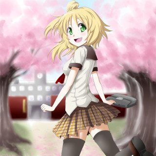 Girl skirt boots walking park - an anime drawing free wallpaper