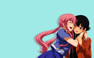 Anime couple hugging blue background 3 - aguri uchida free wallpaper