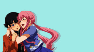 Anime couple hugging blue background 4 - a blue background behind them free wallpaper