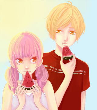Couple watermelon slices eating hands - lyco art free wallpaper