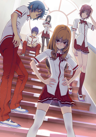 Anime characters stairs hands on - their hipss free wallpaper