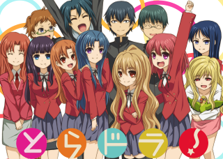 Anime girls arms raised group - their hands in free wallpaper