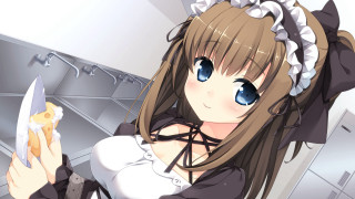 Girl knife white shirt kitchen - her shirt free wallpaper
